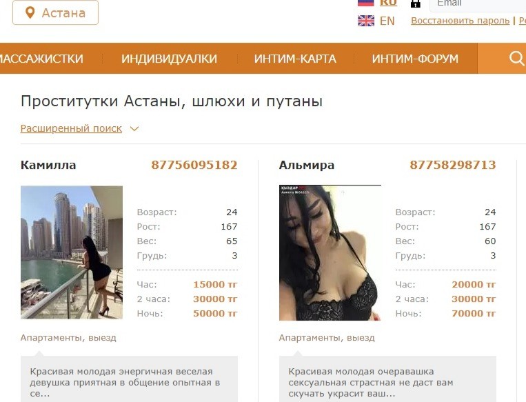 Проститутки Индивидуалки Астана