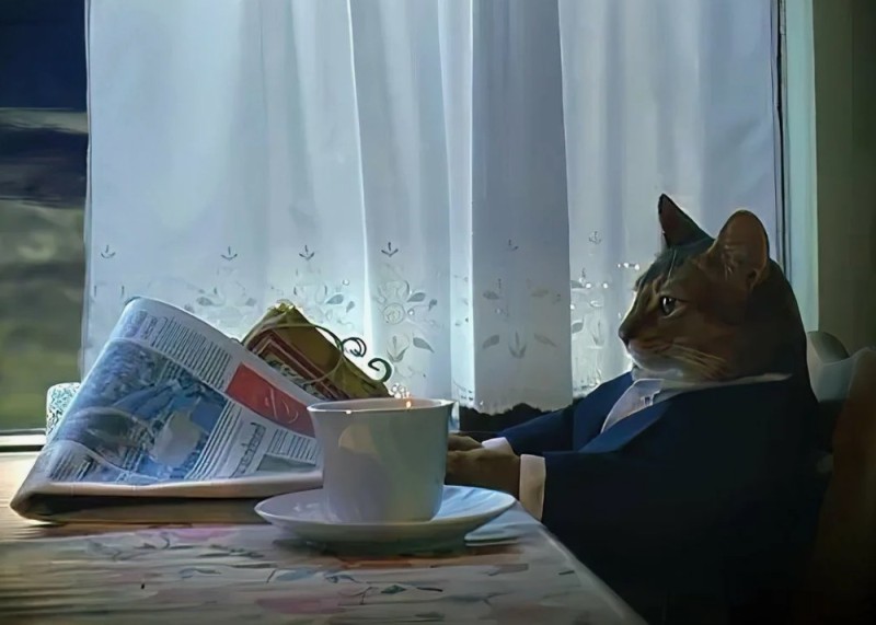 Create meme: the cat with a newspaper, cat at the table , a cat with a newspaper at the table