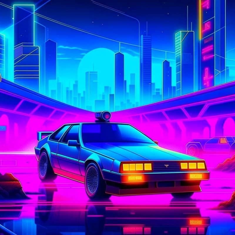 Создать мем: synthwave, ретровейв, машина киберпанк