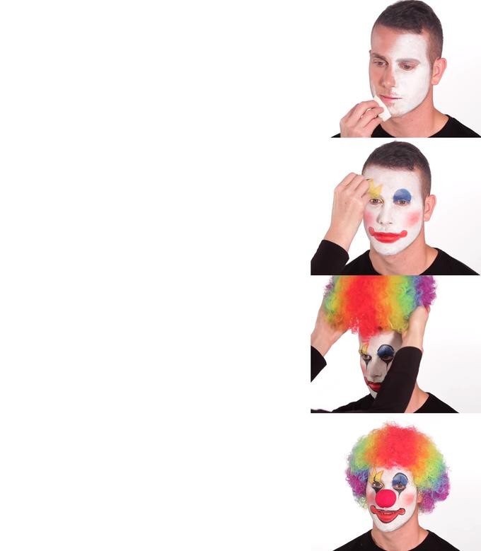 Создать мем: клоунский макияж мем, клоунский грим мемы, мем клоун