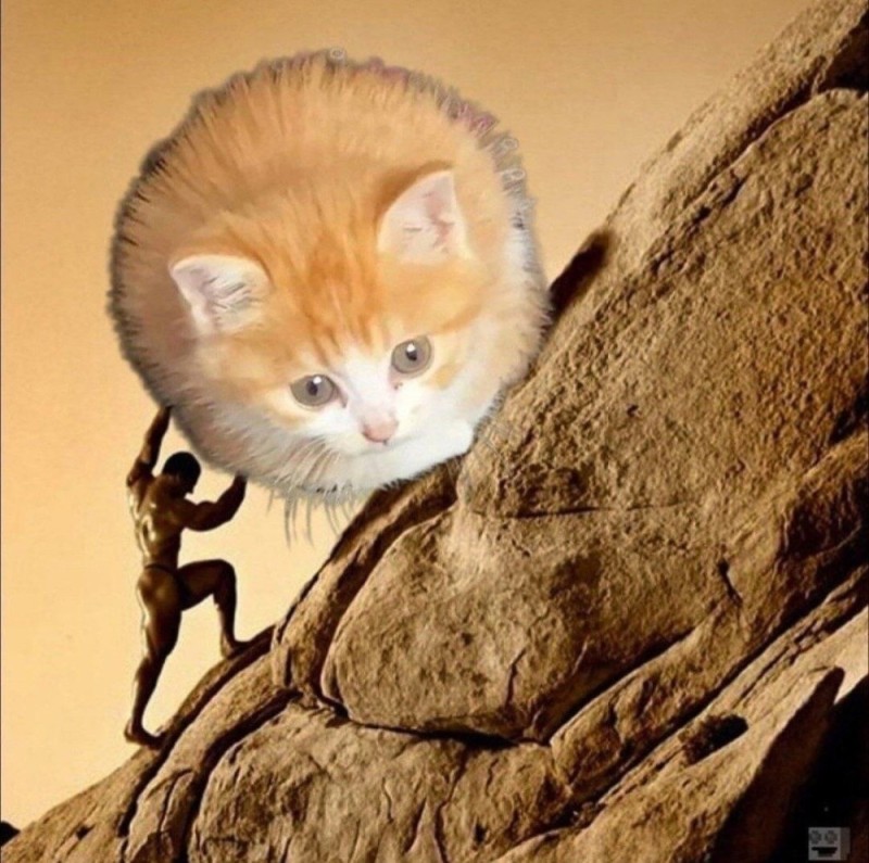 Create meme: Sisyphus pushes the stone, pushing a rock uphill, Sisyphus pushes a stone uphill