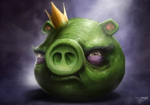Создать мем: свин король из энгри бёрдс, зеленая свинья, angry birds pig
