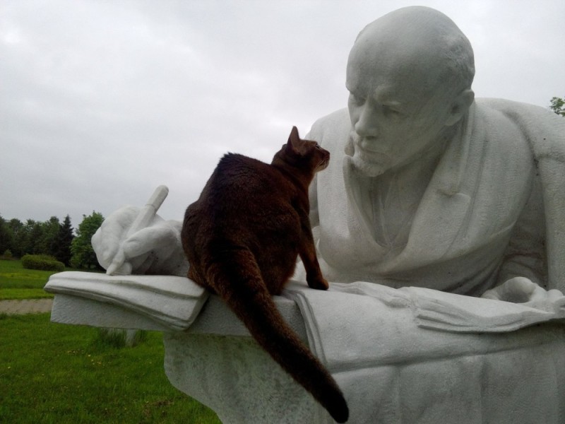 Create meme: Lenin with a cat, the monument to the cat, statue of a cat