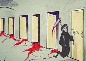 Create meme: meme death with a scythe and doors, a meme with death and doors, meme the grim Reaper