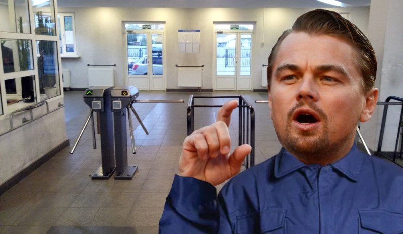 Create meme: a security post with a checkpoint and a turnstile, leonardo dicaprio, Roman Burtsev double DiCaprio