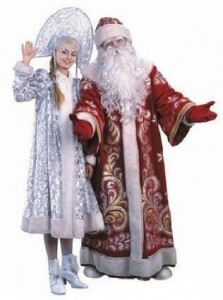 Create meme: Santa Claus and snow maiden on the house, Santa Claus