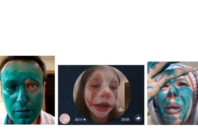 Create meme: instasamka was doused with green paint, instasamka 2021 was doused with green paint, navalny was doused with green paint
