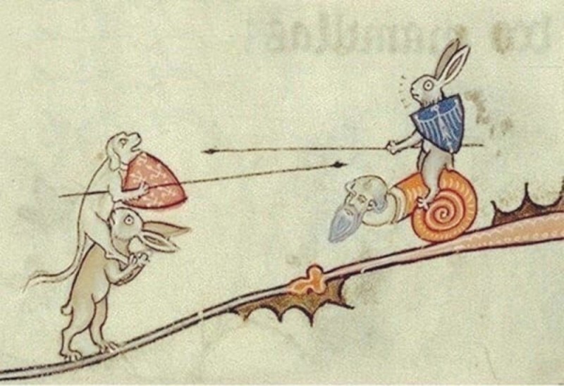 Create meme: the hare of the middle ages, medieval marginalia rabbits, medieval hare