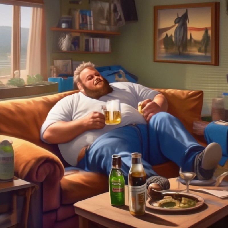 Create meme: a man drinks beer, fat man, the man on the couch