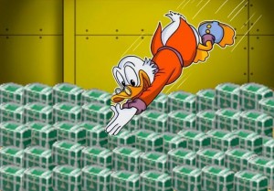 Create meme: Scrooge McDuck, Scrooge McDuck swims in money