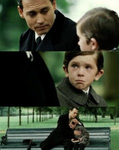 Create meme: meme with johnny Depp and the boy, meme johnny Depp and the boy, Freddie Highmore fairyland