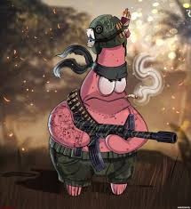 Create meme: Patrick star , spongebob with a machine gun, Patrick 