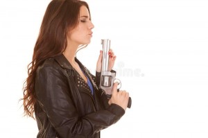 Create meme: woman, holding a gun