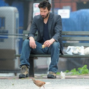 Create meme: Keanu Reeves on a bench, sad Keanu, sad Keanu Reeves