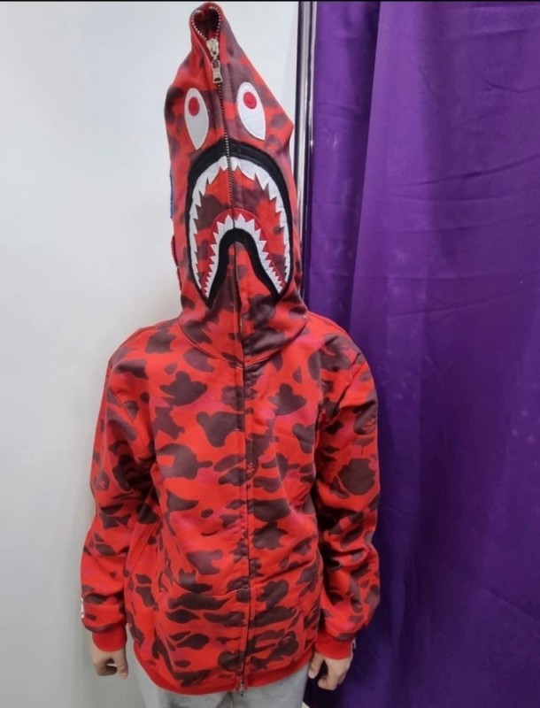 Create meme: hoodie bape shark red, hoodie babe shark red, zip cape shark jacket