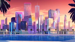 Create meme: city neon, retro wave city, vaporwave skyscrapers