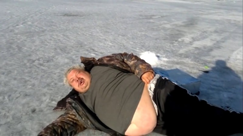 Create meme: man on ice, meme man on the ice, The man is lying on the ice