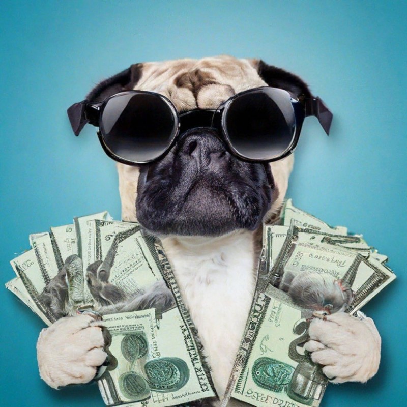 Create meme: animals , pug , A pug with money