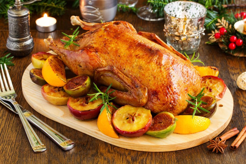 Create meme: baked duck, baked duck with oranges, duck baked in the oven