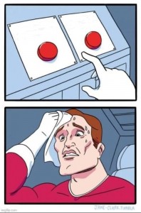 Create meme: red button meme, two buttons meme template, difficult choice meme