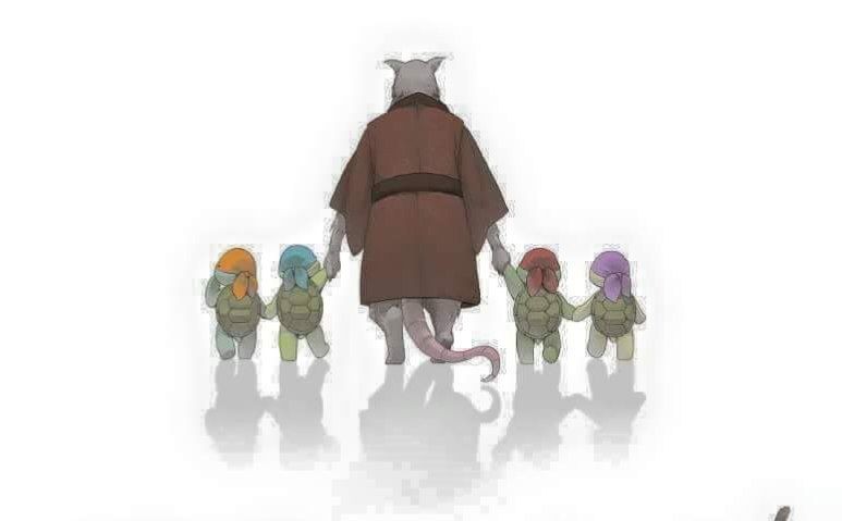 Create meme: Splinter leads the little turtles, splinter and the turtles, splinter leads the turtles