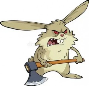 Создать мем: злой кролик с ак, злой кролик, заяц с топориком