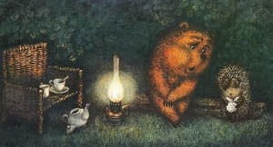 Create meme: the hedgehog and the bear, photo hedgehog with the bear, hedgehog in the fog with a bear