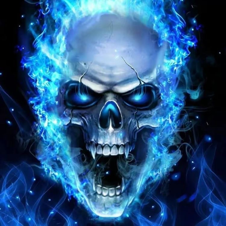 Создать мем: череп красивый, череп в огне, синий череп