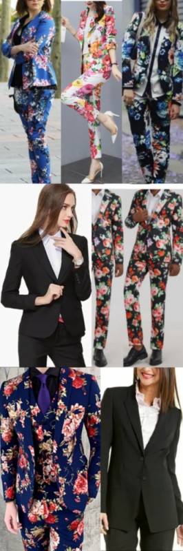 Create meme: fashionable suits, a suit with a print, women's pantsuit with floral print