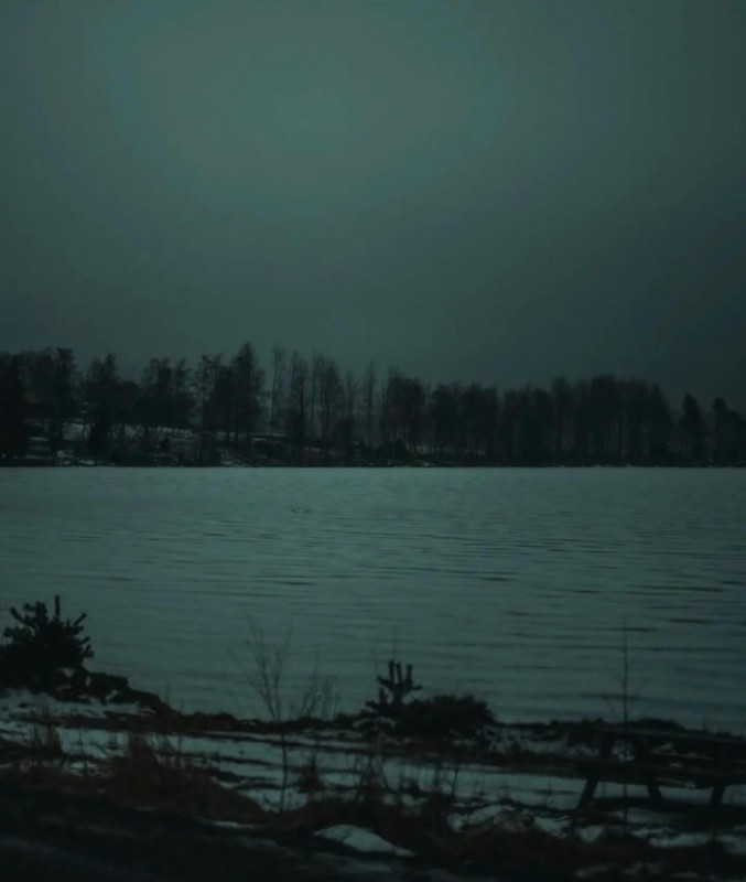 Create meme: Blue lake at night, darkness, moon over the lake