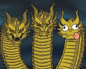Create meme: king of the monsters, three-headed dragon meme, king gidora meme