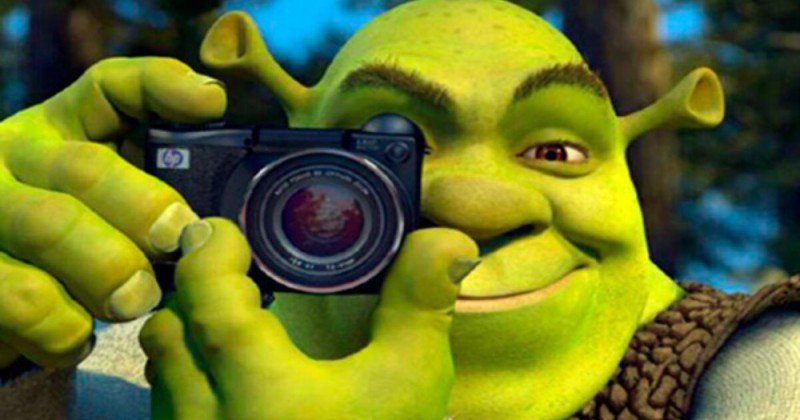 Create meme: Shrek with a camera, Shrek, king, Shrek takes a picture of a meme