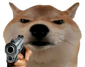 Create meme: game get, a dog with a gun, meme dog