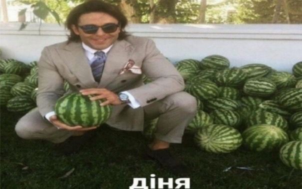 Create meme: andrey malakhov with watermelons dinya, Malakhov with watermelon meme, Malakhov with watermelon