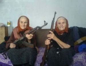 Create meme: the grandmother with the AK