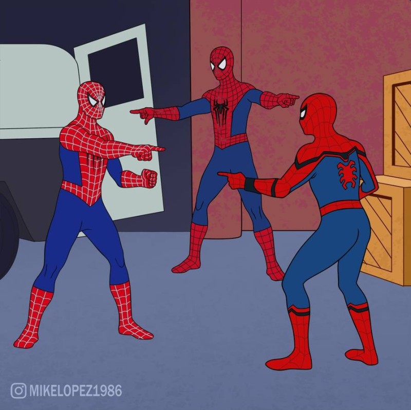 Create meme: three spider-man meme, 2 spider-man meme, 3 spider-man meme