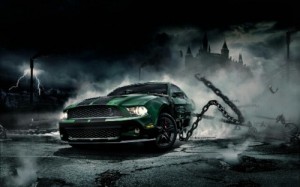 Create meme: Ford Mustang Monster on chains at the castle