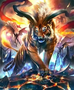 Создать мем: арты огненного тигра, мифические звери, фэнтези животные