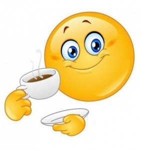 Create meme: smiley with tea, smiley with a Cup of coffee, good morning emoticons