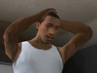 Create meme: Carl Johnson CJ holds his head, i just wanna, CJ holding his head