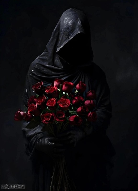 Create meme: The guy in the mask with a rose, The guy in the hood flowers, rap nightmare evil for evil