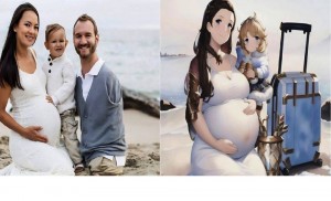 Создать мем: ник вуйчич стал отцом, беременная тройней, беременна тройней