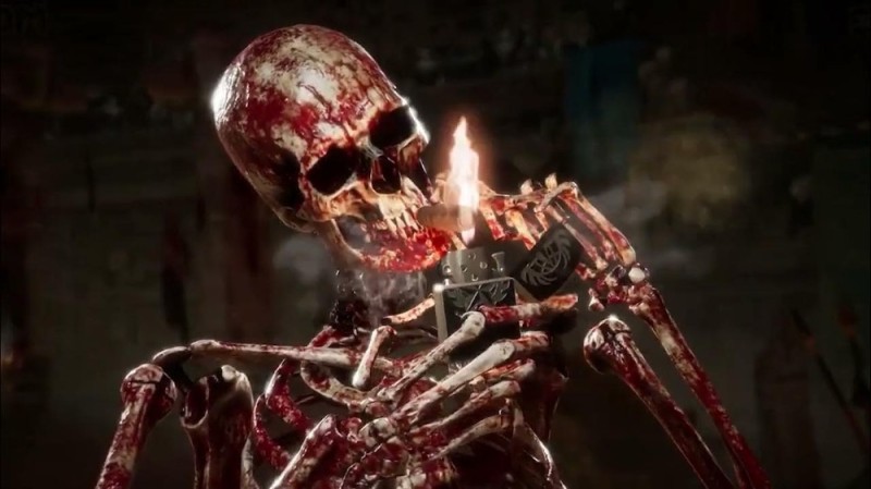 Create meme: terminator wins skeleton, The skeleton smokes a mortal Kombat cigar, skeleton 