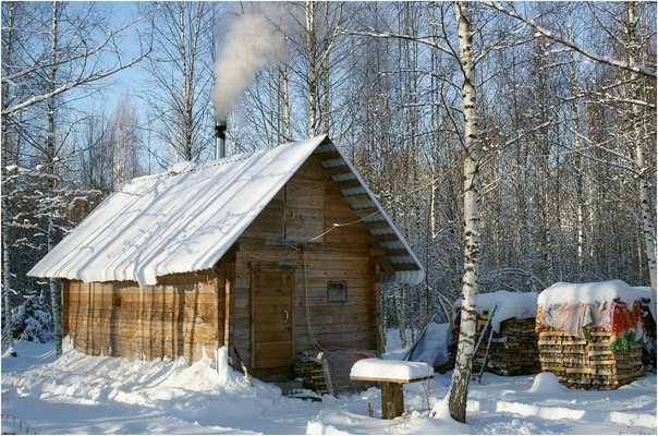 Create meme: Russian sauna in winter , a sauna is heated in the village, winter bath