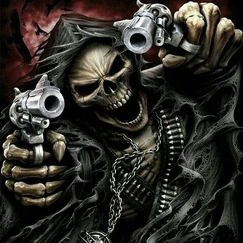 Create meme: skeleton with a gun, a skeleton with a revolver, cool skeleton with a gun