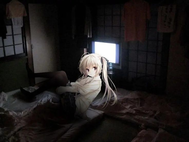 Create meme: A room with a TV at night, anime, anime arts