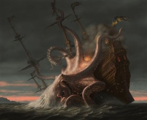 Создать мем: морские монстры арт, kraken, гигантский осьминог кракен. морское чудовище.