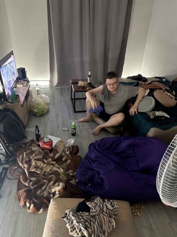 Create meme: small apartment, people, the room is a mess