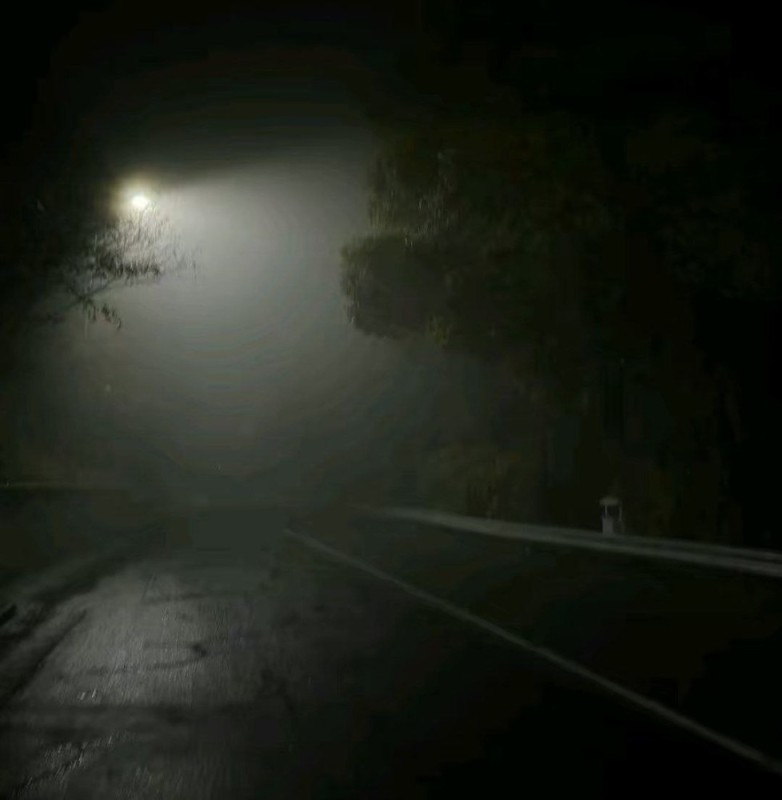 Create meme: dark fog, road fog , night mist