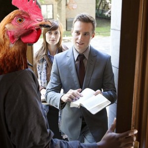 Create meme: Jehovah's witnesses at the door, rooster, People